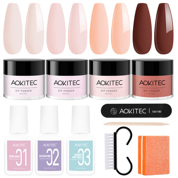 Aokitec  Nude Pink Brown Nail Dip Powder Elegant 4 Colors Set